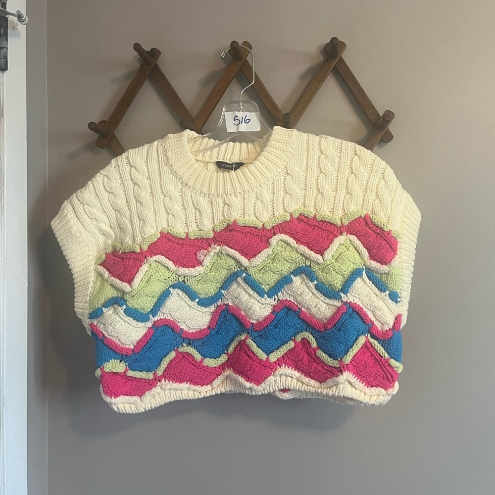Nisan Kadın Colorful Knit crop Sweater NWT M/L